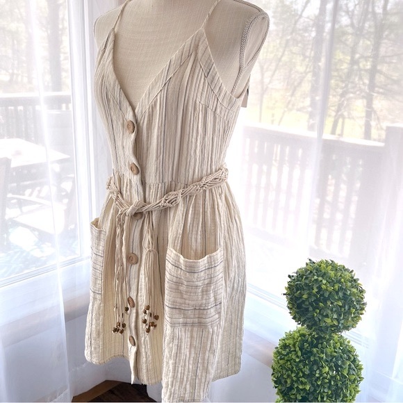 Zara Belted Striped Dress Beige Size Medium NWT - Picture 7 of 16